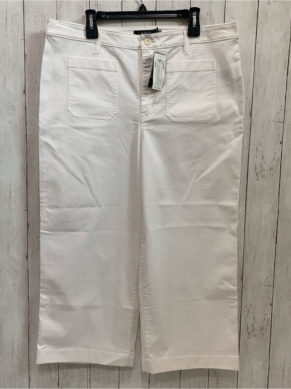 Lauren Ralph Lauren 14W Women's Stretch Chino Wide-Leg Cropped Pants  White NWT - Picture 2 of 13